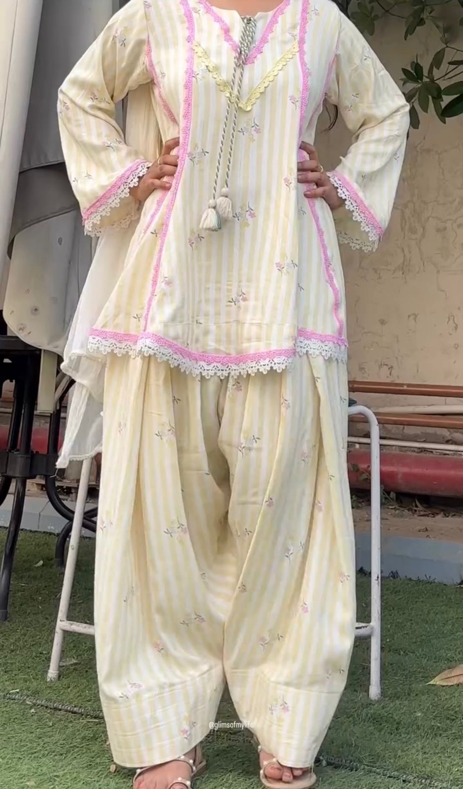 LEMON YELLOW NATURAL CREPE FARSHI PANT SUIT SET