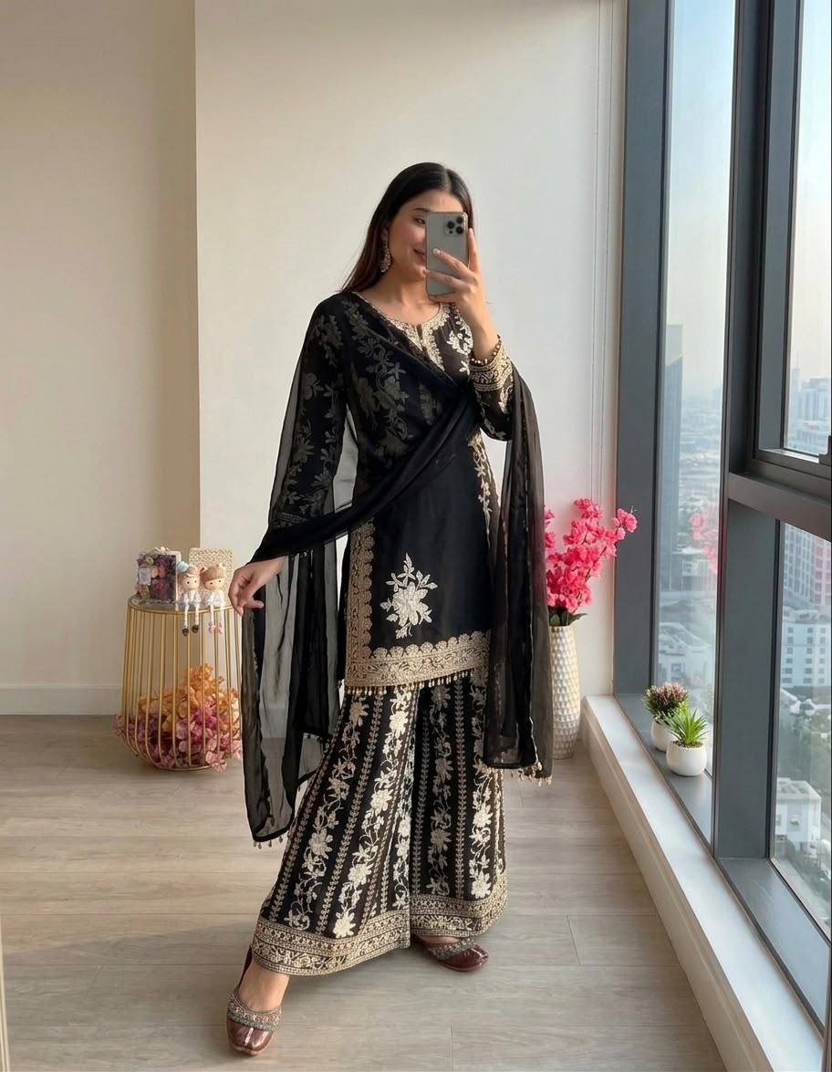 DESIGNER GEORGETTE PLAZZO SUIT SET