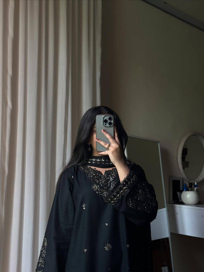 BLACK 3-PIECE PAKISTANI LAWN SUIT