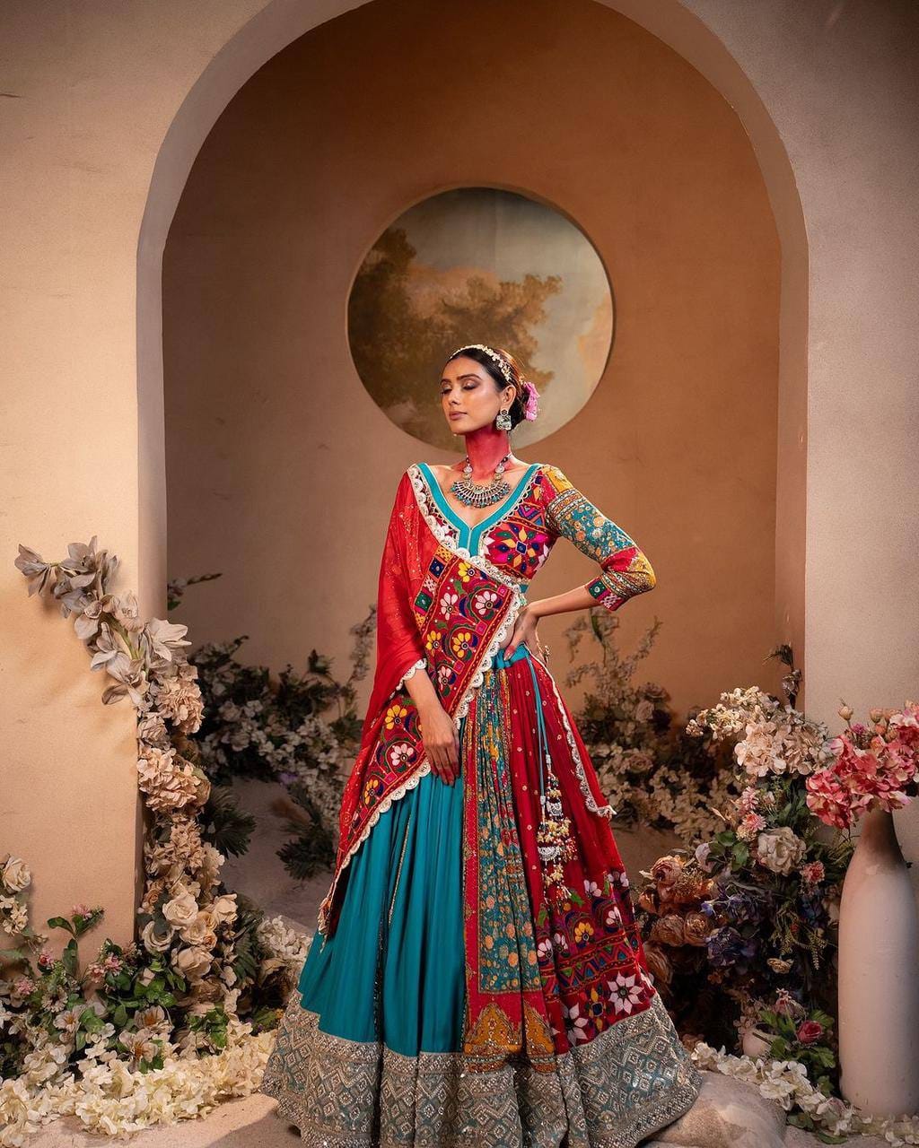 RED & SKY BLUE NAVRATRI LEHENGA CHOLI