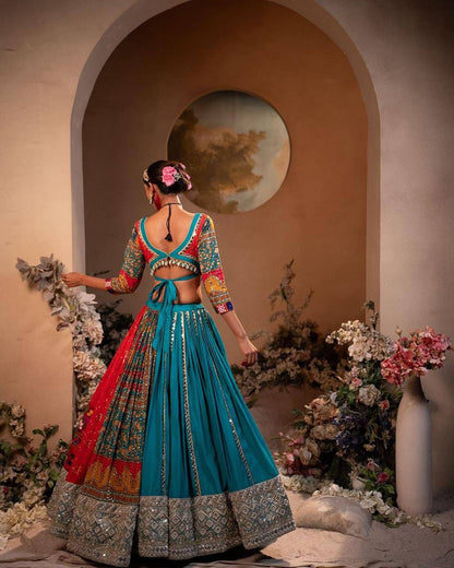 RED & SKY BLUE NAVRATRI LEHENGA CHOLI