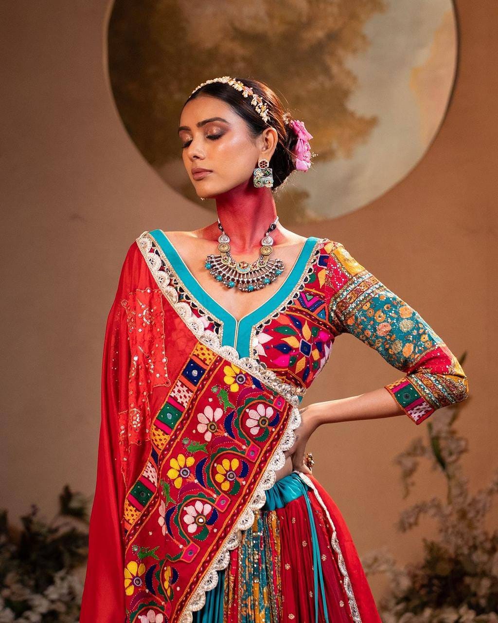 RED & SKY BLUE NAVRATRI LEHENGA CHOLI