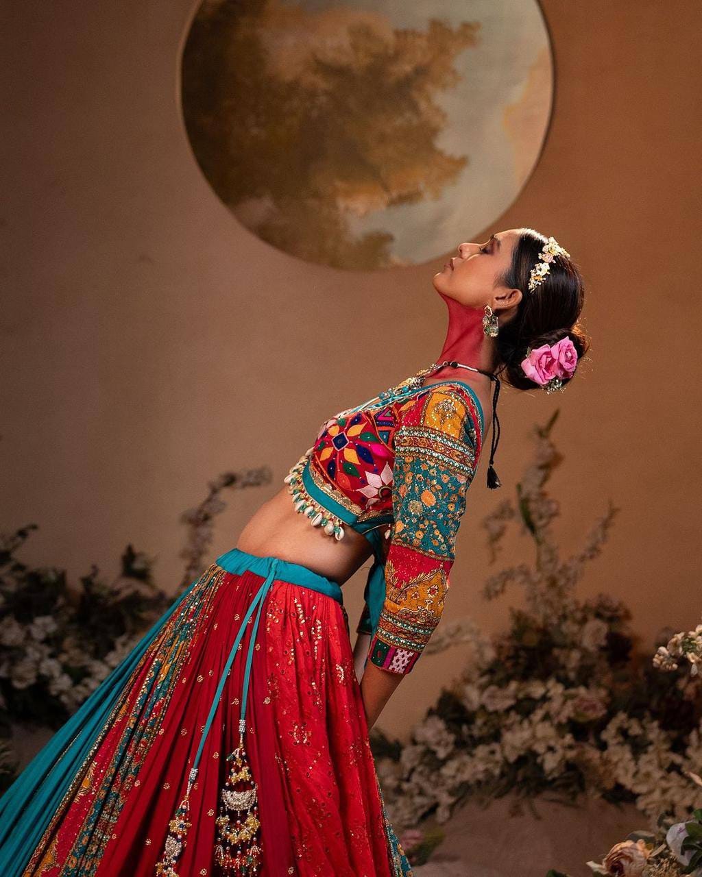 RED & SKY BLUE NAVRATRI LEHENGA CHOLI