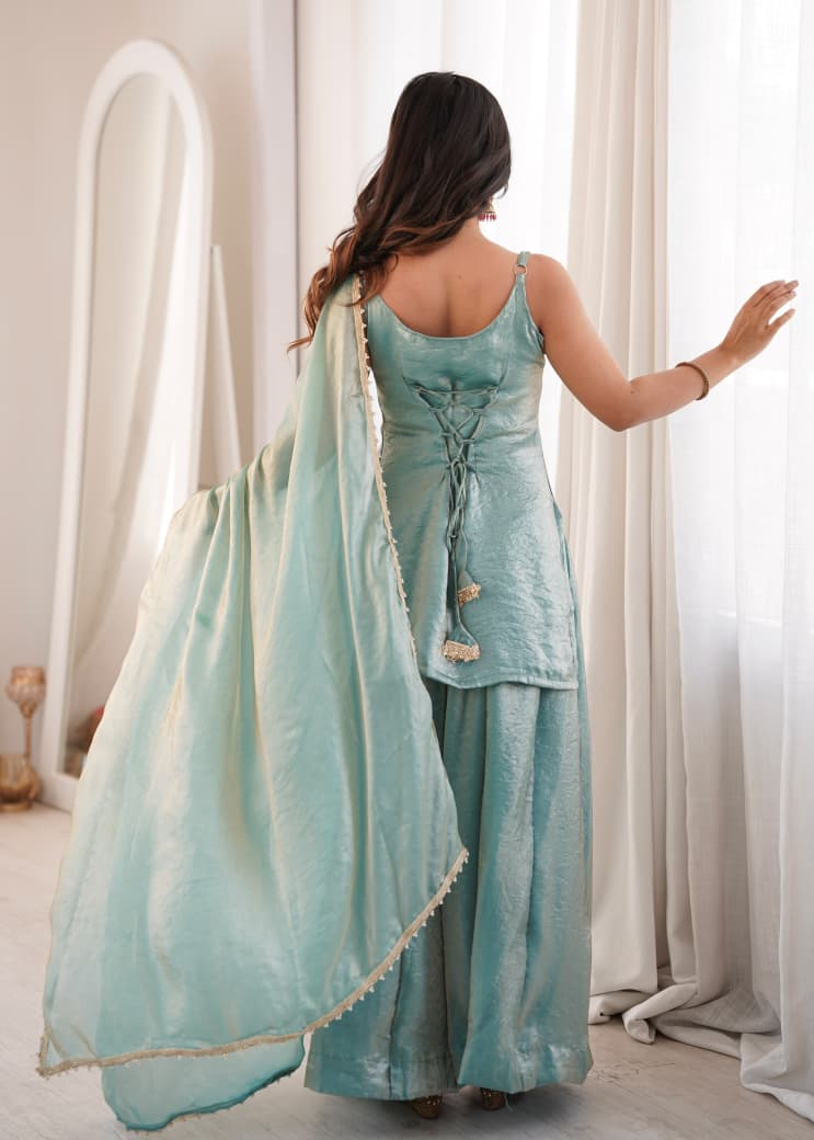 SEA GREEN EMBROIDERED PLAZZO SUIT SET