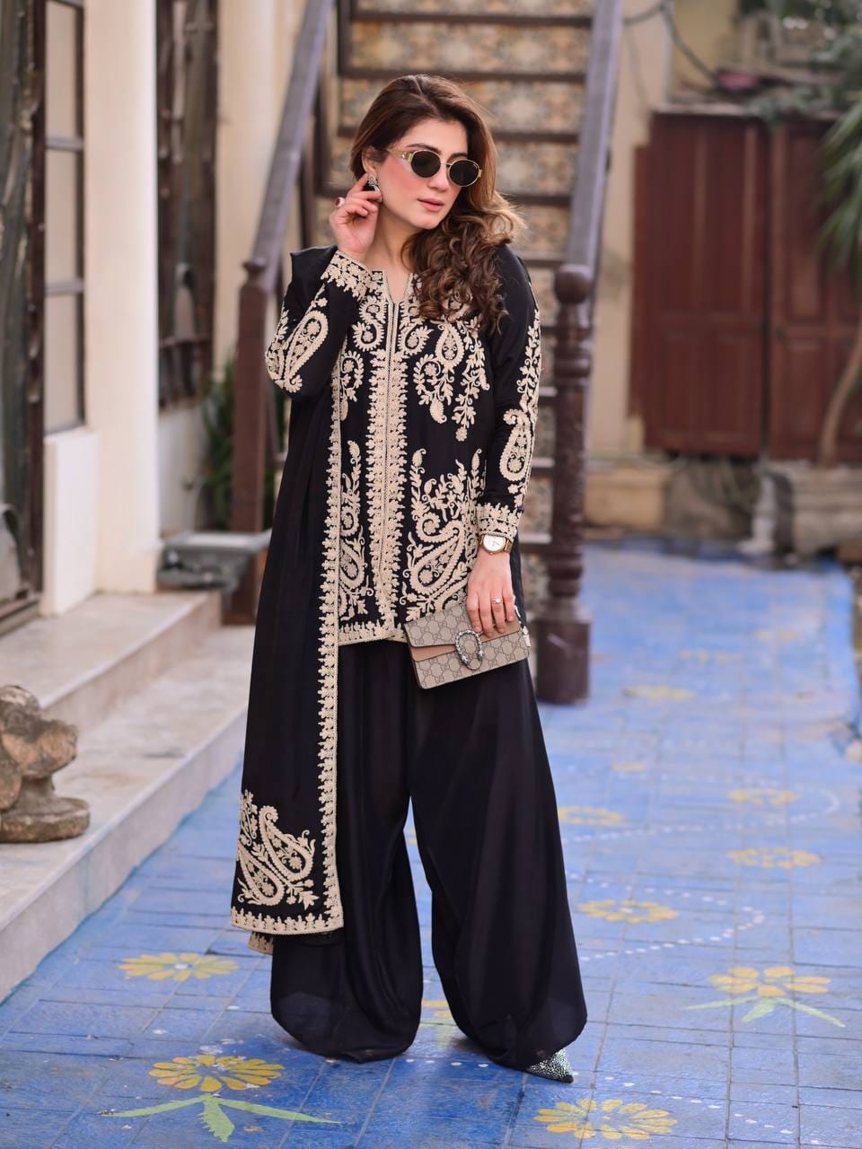 BLACK FAUX GEORGETTE PAKISTHANI SUIT SET