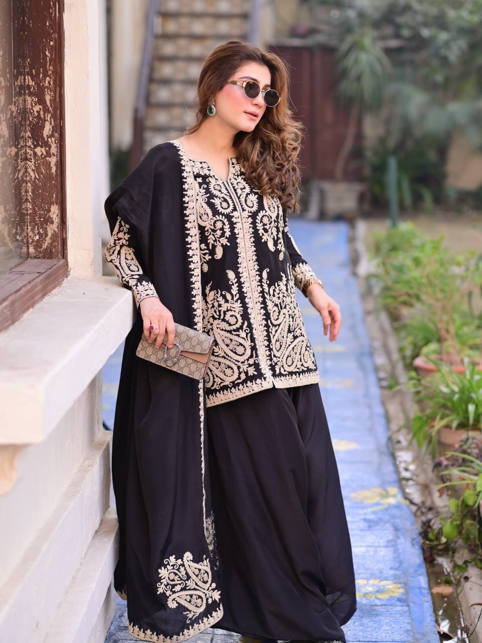 BLACK FAUX GEORGETTE PAKISTHANI SUIT SET