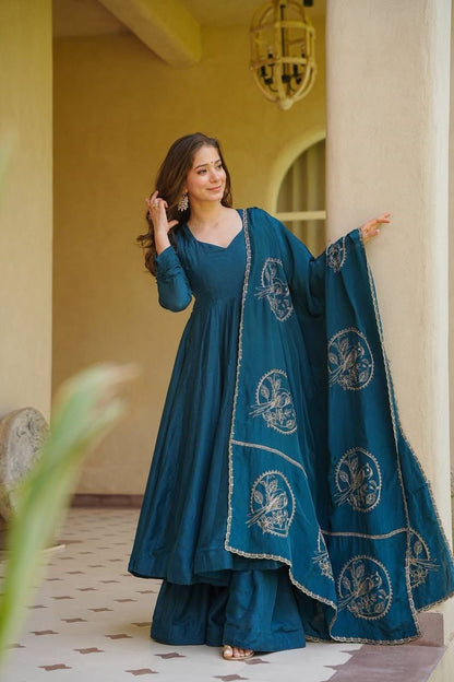 TEAL BLUE ANARKALI GOWN WITH DUPATTA