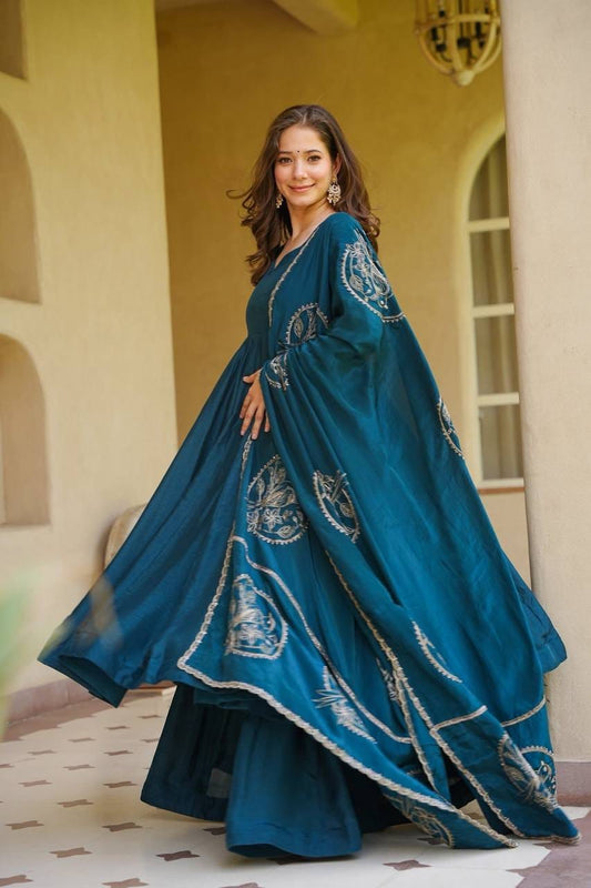 TEAL BLUE ANARKALI GOWN WITH DUPATTA