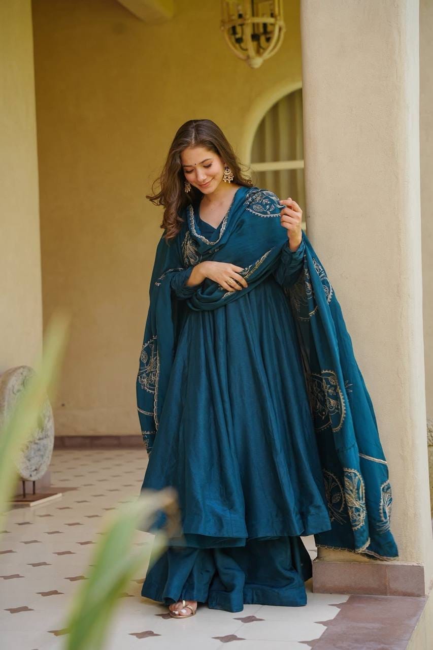 TEAL BLUE ANARKALI GOWN WITH DUPATTA