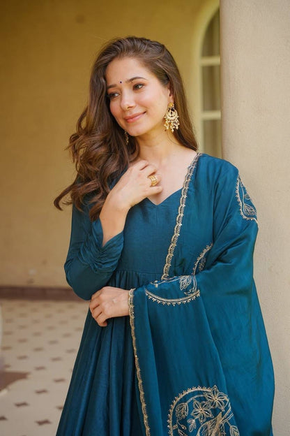 TEAL BLUE ANARKALI GOWN WITH DUPATTA