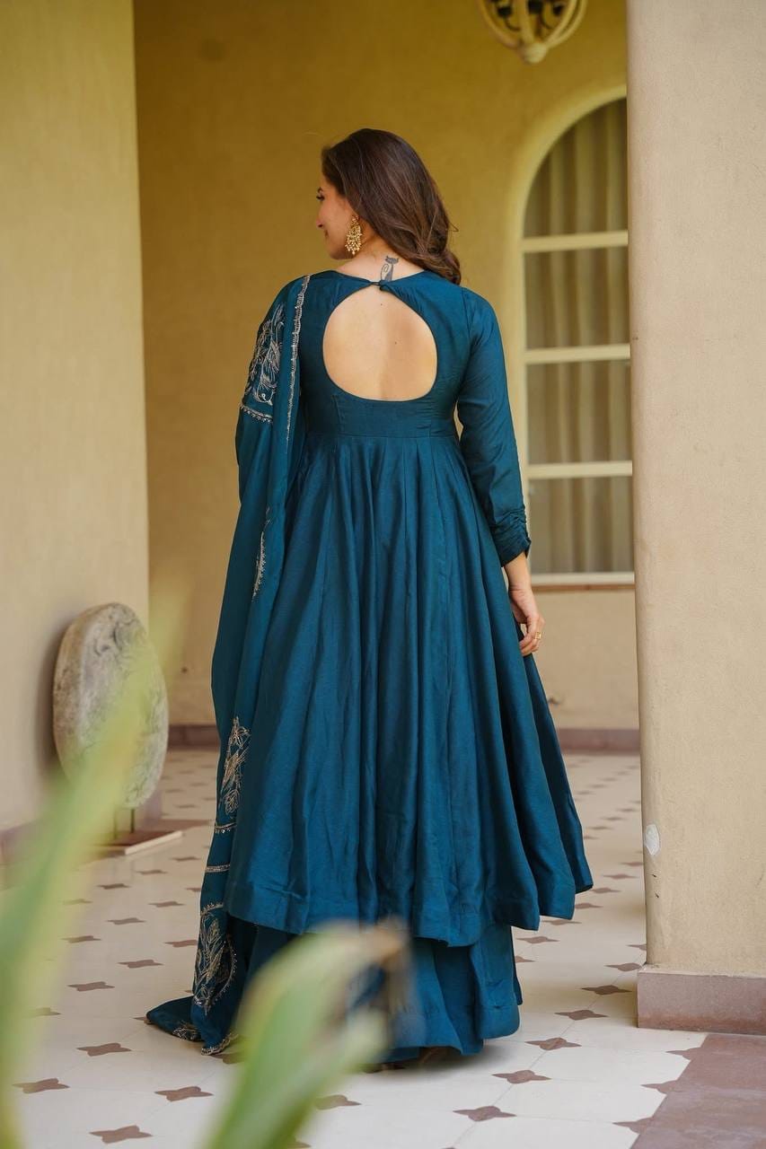 TEAL BLUE ANARKALI GOWN WITH DUPATTA