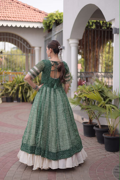 BANDHANI PRINTED KURTI WITH KORA COTTON LEHENGA