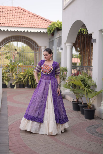 BANDHANI PRINTED KURTI WITH KORA COTTON LEHENGA