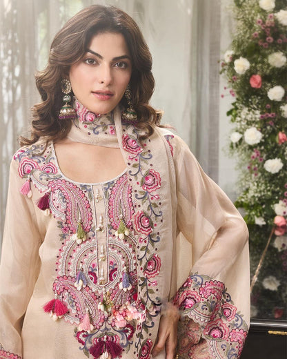 PAKISTHANI STYLE FARSHI SALWAR SUIT SET WITH PINK & PURPLE EMBROIDERY