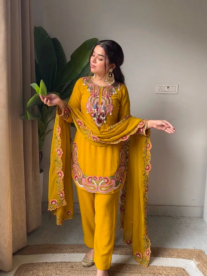 PAKISTHANI STYLE FARSHI SALWAR SUIT SET WITH PINK & PURPLE EMBROIDERY