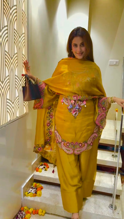 PAKISTHANI STYLE FARSHI SALWAR SUIT SET WITH PINK & PURPLE EMBROIDERY