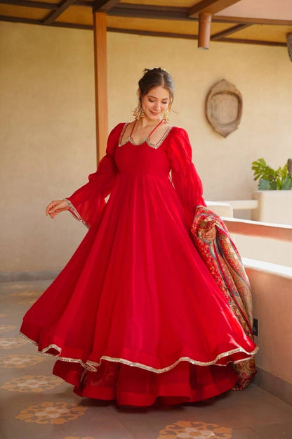 RED TABBY SILK ANARKALI SUIT SET