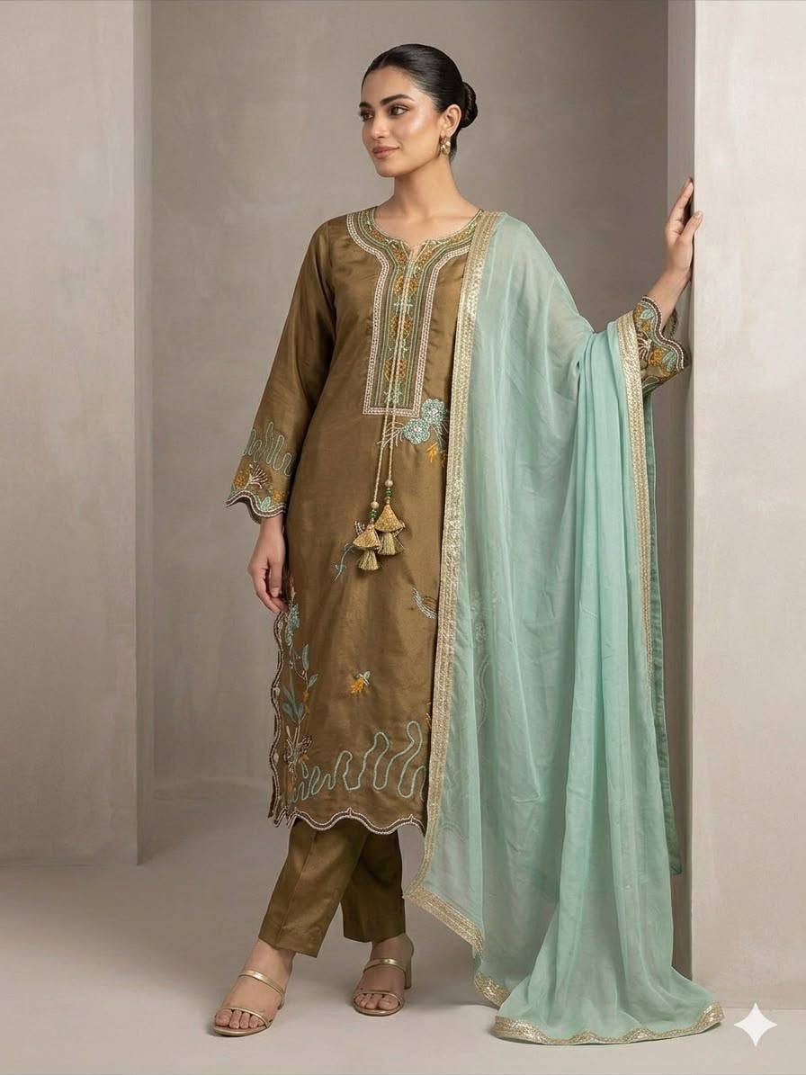 MEHENDI EMBROIDERY KURTI PANT SET