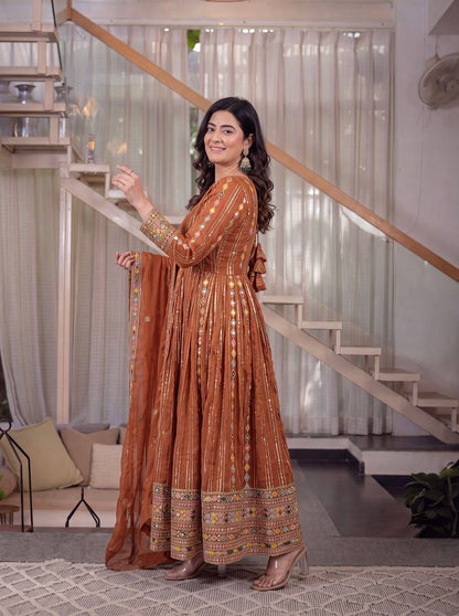 RUST ORANGE ANARKALI GOWN SUIT SET