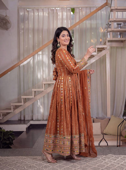 RUST ORANGE ANARKALI GOWN SUIT SET