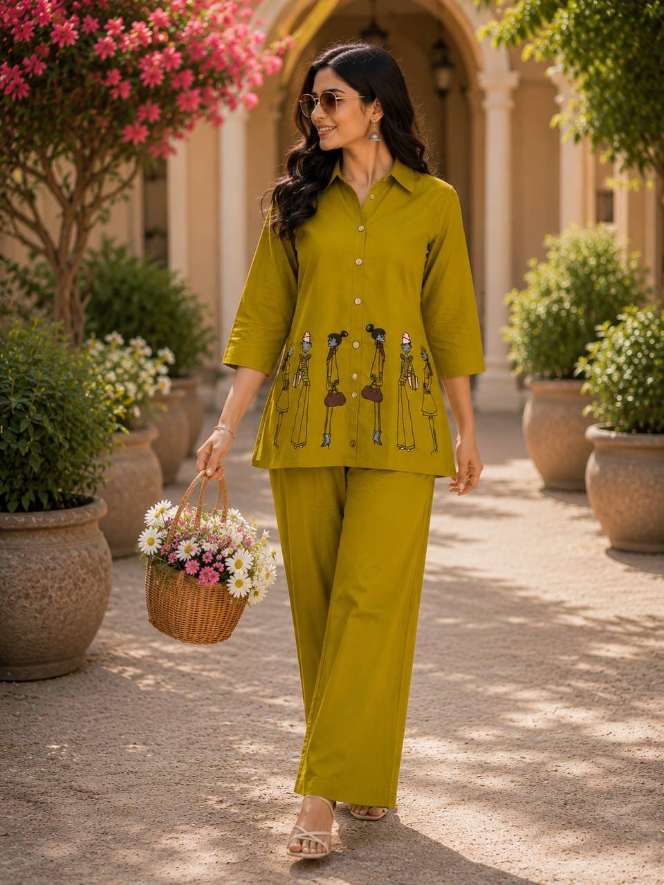 DHABU COTTON EMBROIDERED TOP AND PANT CO-ORD SET