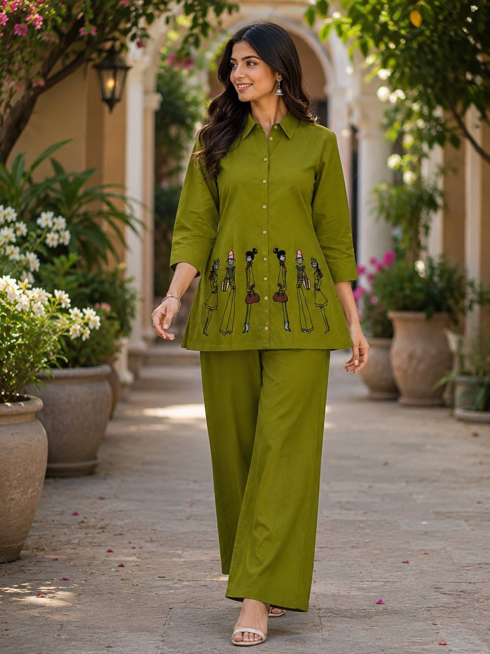 DHABU COTTON EMBROIDERED TOP AND PANT CO-ORD SET