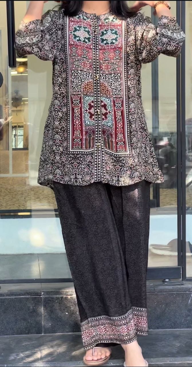 AJRAK PRINT NATURAL CRAPE CO-ORD SET
