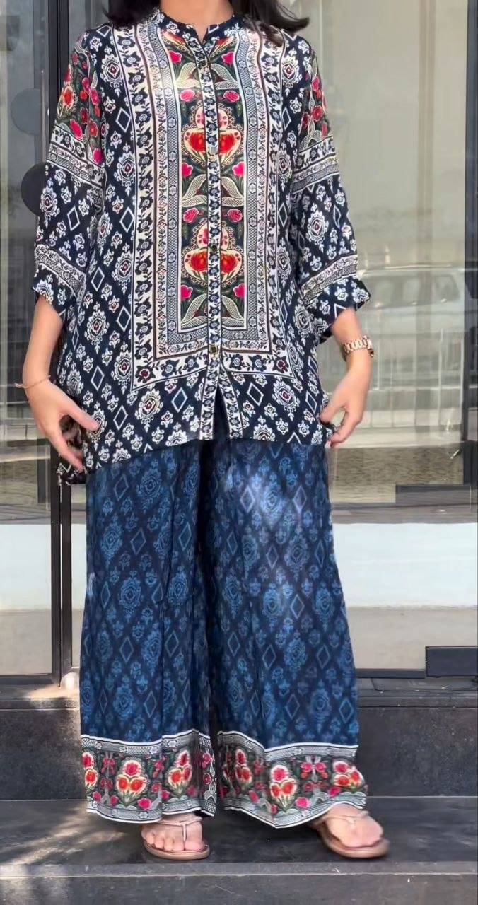 AJRAK PRINT NATURAL CRAPE CO-ORD SET