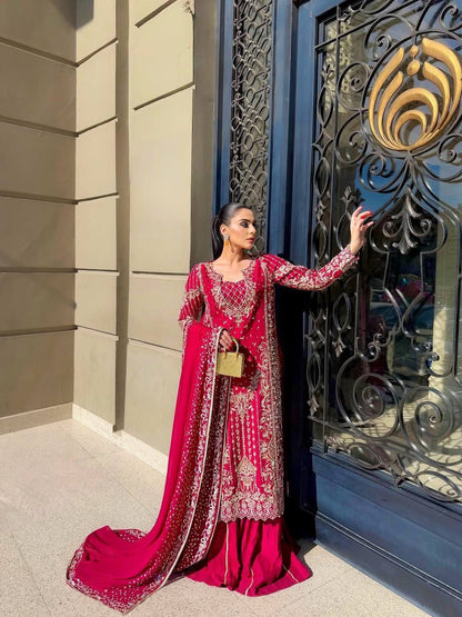 CHINON RED LONG KURTA SET