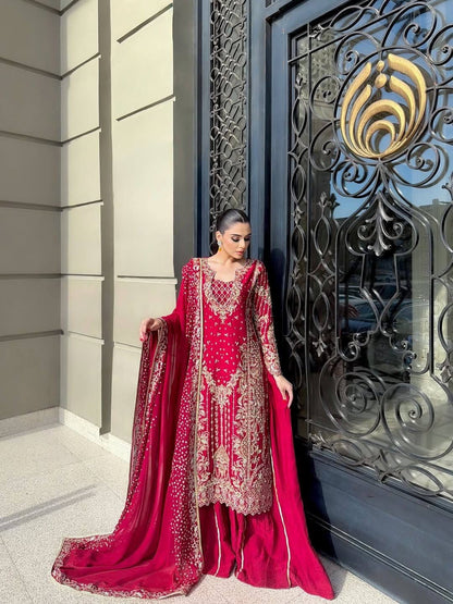 CHINON RED LONG KURTA SET