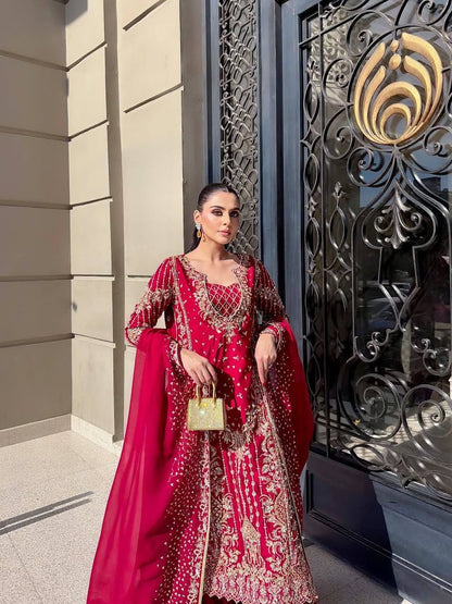 CHINON RED LONG KURTA SET