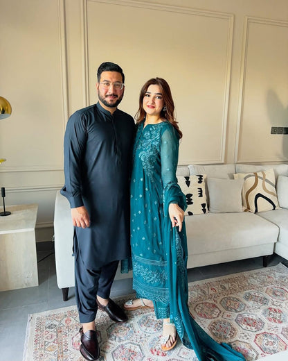 TEAL BLUE GEORGETTE LONG KURTA SET