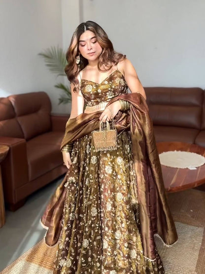 FENDY SILK EMBROIDERED LEHENGA SET WITH LACE BORDER DUPATTA