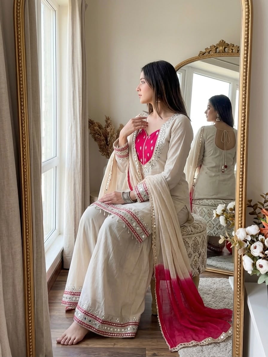ROMAN GLASS SILK KURTA PLAZZO SET