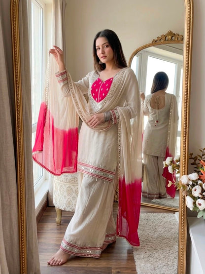 ROMAN GLASS SILK KURTA PLAZZO SET