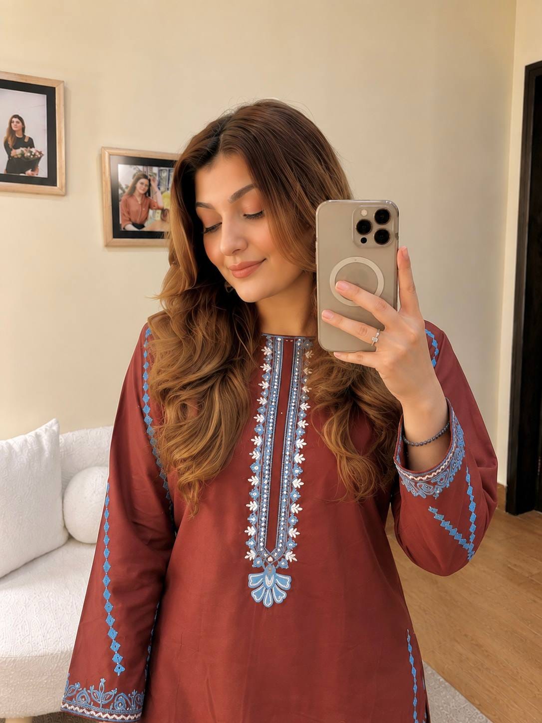 BROWN FRENCH CREPE KURTI PLAZZO SET