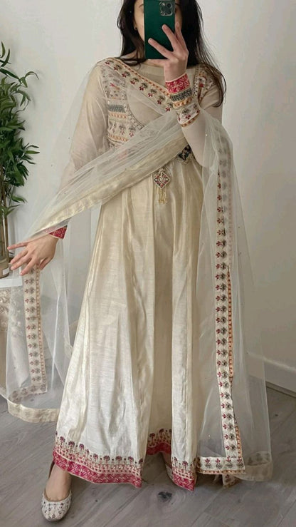 HEAVY SILK EMBROIDERY WORK ANARKALI GOWN WITH ATTACH JACKET