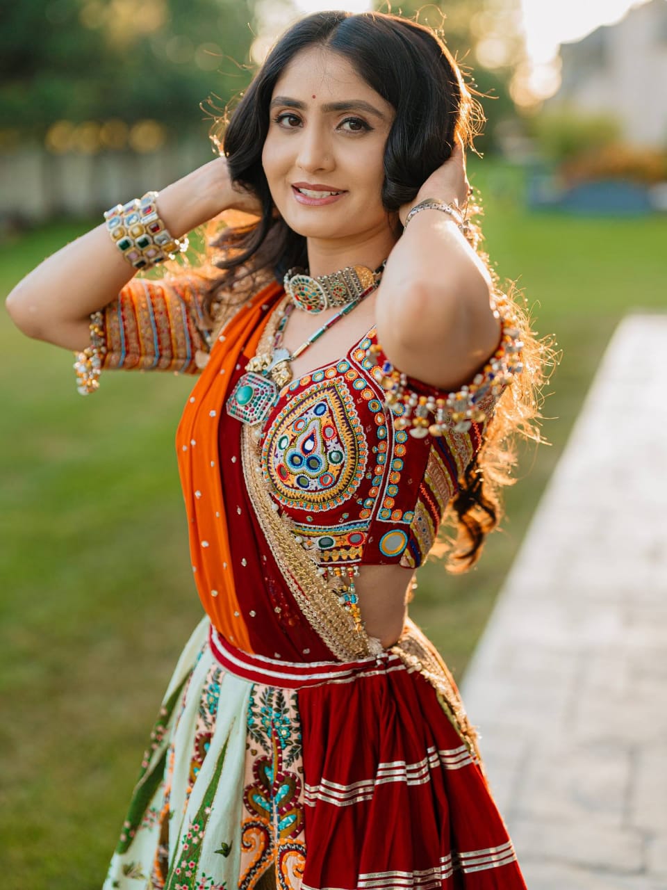 MAROON & LIGHT MINT GREEN REAL MIRROR WORK NAVRATRI LEHENGA