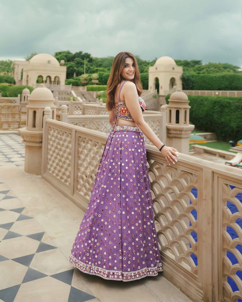 LAVENDER NAVRATRI LEHENGA WITH REAL MIRROR WORK