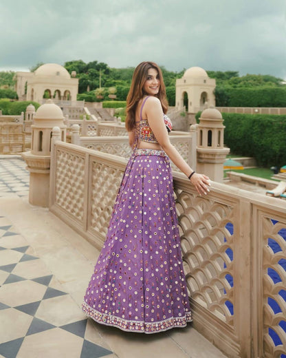 LAVENDER NAVRATRI LEHENGA WITH REAL MIRROR WORK