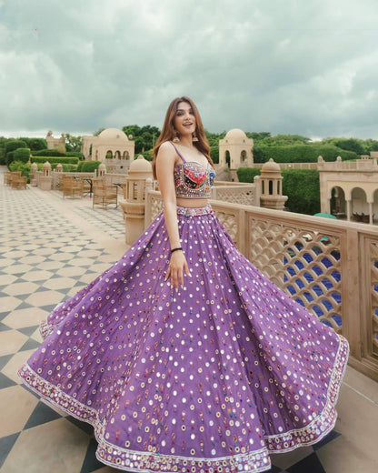 LAVENDER NAVRATRI LEHENGA WITH REAL MIRROR WORK