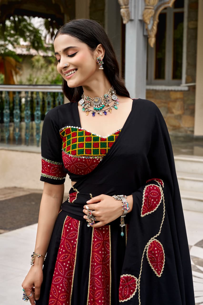 RAYON AJRAKH PRINTED NAVRATRI LEHENGA