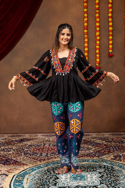 BLACK - NAVRATRI RAYON KEDIYA TOP WITH JEANS