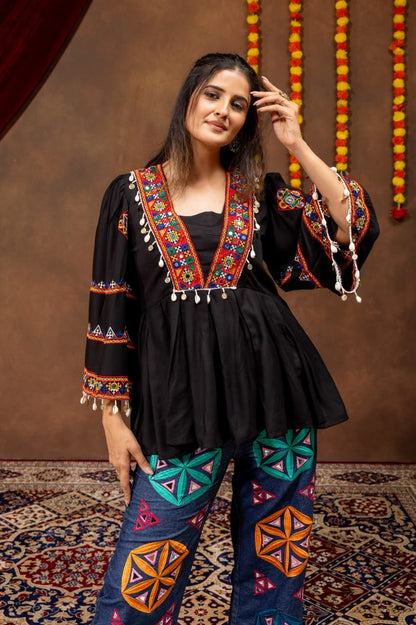BLACK - NAVRATRI RAYON KEDIYA TOP WITH JEANS