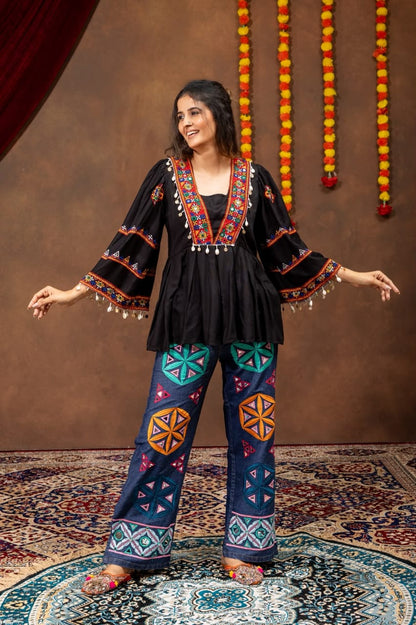 BLACK - NAVRATRI RAYON KEDIYA TOP WITH JEANS