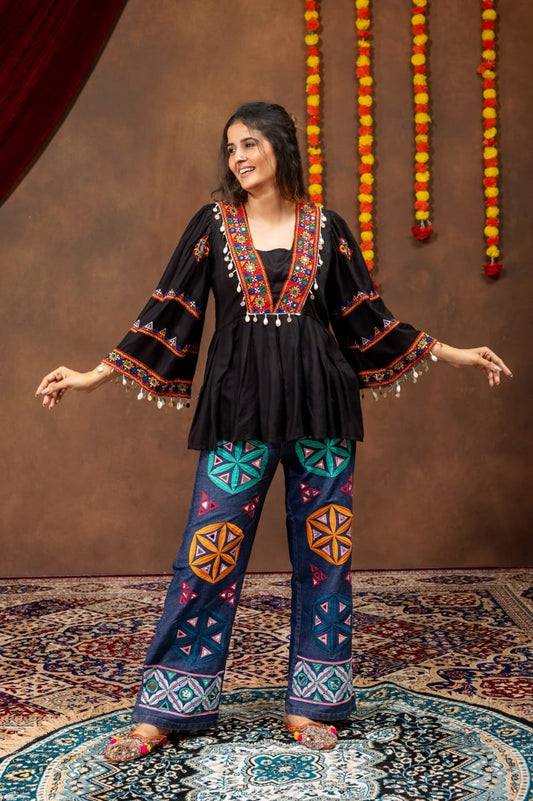 BLACK - NAVRATRI RAYON KEDIYA TOP WITH JEANS