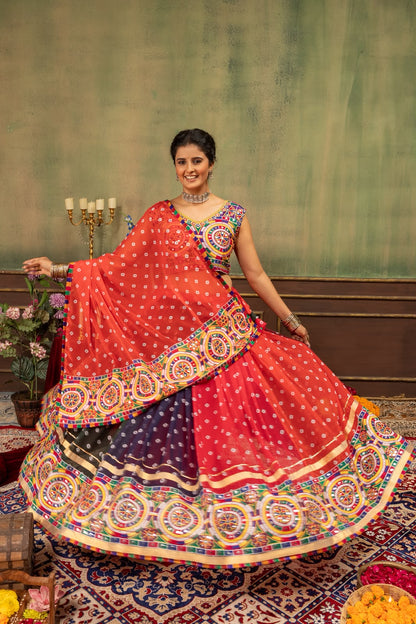 MULTICOLOR BANDHANI PRINTED NAVRATRI LEHENGA CHOLI