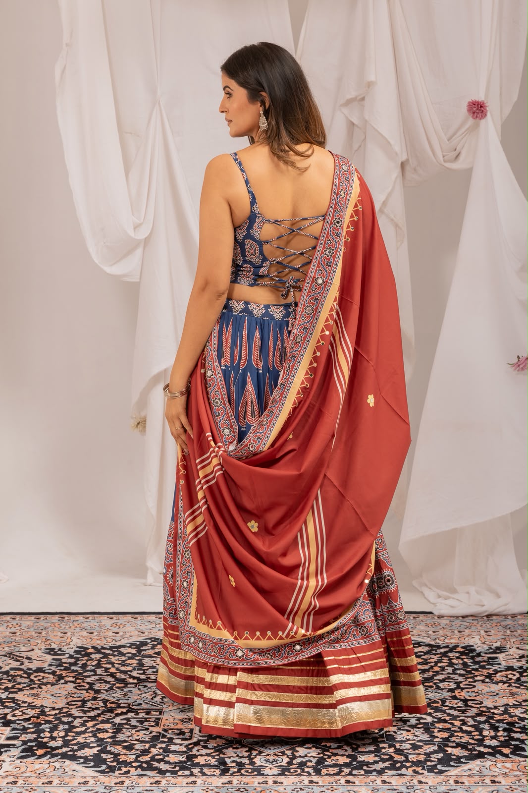 NAVY BLUE DIGITAL AJRAKH PRINT NAVRATRI LEHENGA