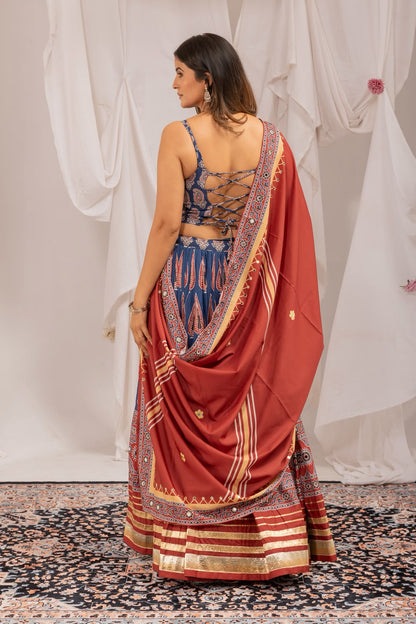 NAVY BLUE DIGITAL AJRAKH PRINT NAVRATRI LEHENGA