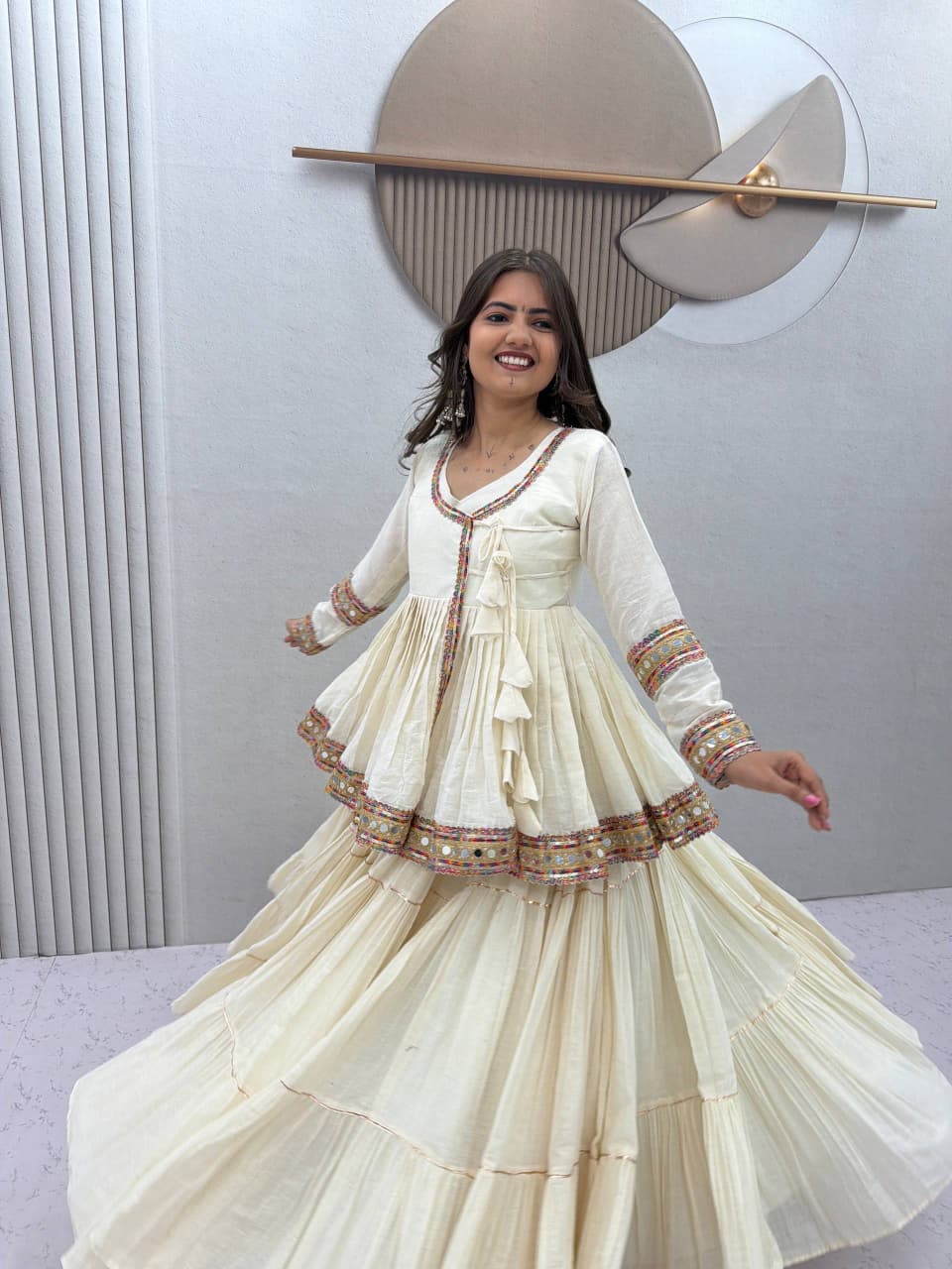 OFF-WHITE PURE COTTON KEDIYA STYLE NAVRATRI LEHENGA